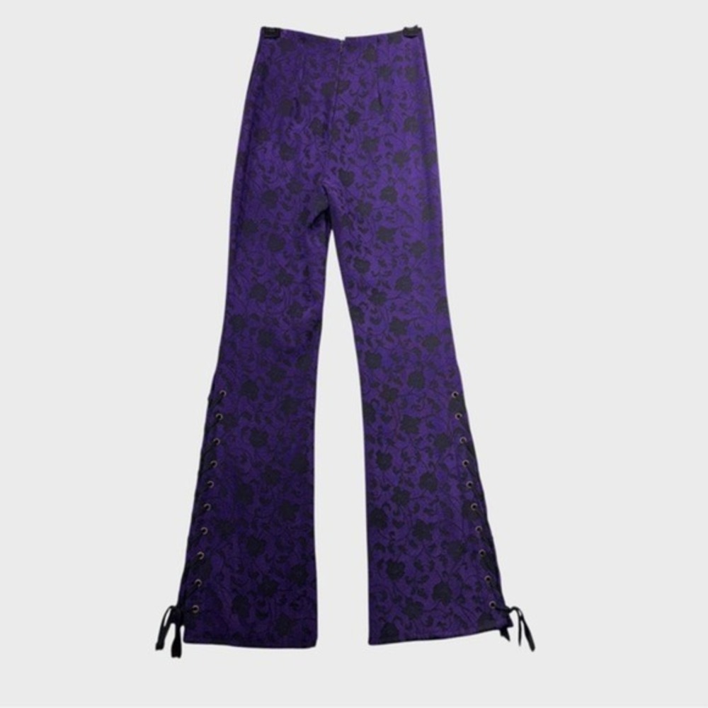 Urban Renewal Small Lace Up Flare Pant - Western Gothic Goth Brocade Purple Blk - Picture 4 of 8
